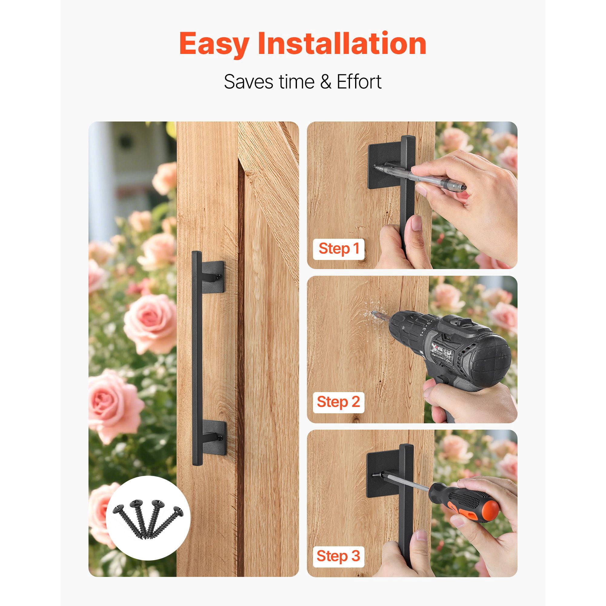 Single-Piece Carbon Steel Fence Door Handle, Black Coated Rust Corrosion Resistant, Durable Barn Gate Pull Handle for Outdoor Shed Fence Door