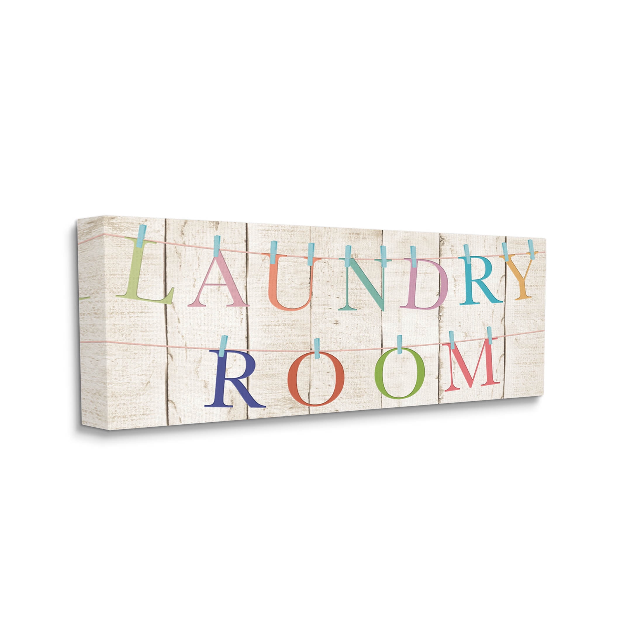 Laundry Room Clothespin Plank Pattern Typography Graphic Art Gallery Wrapped Canvas Print Wall Art
