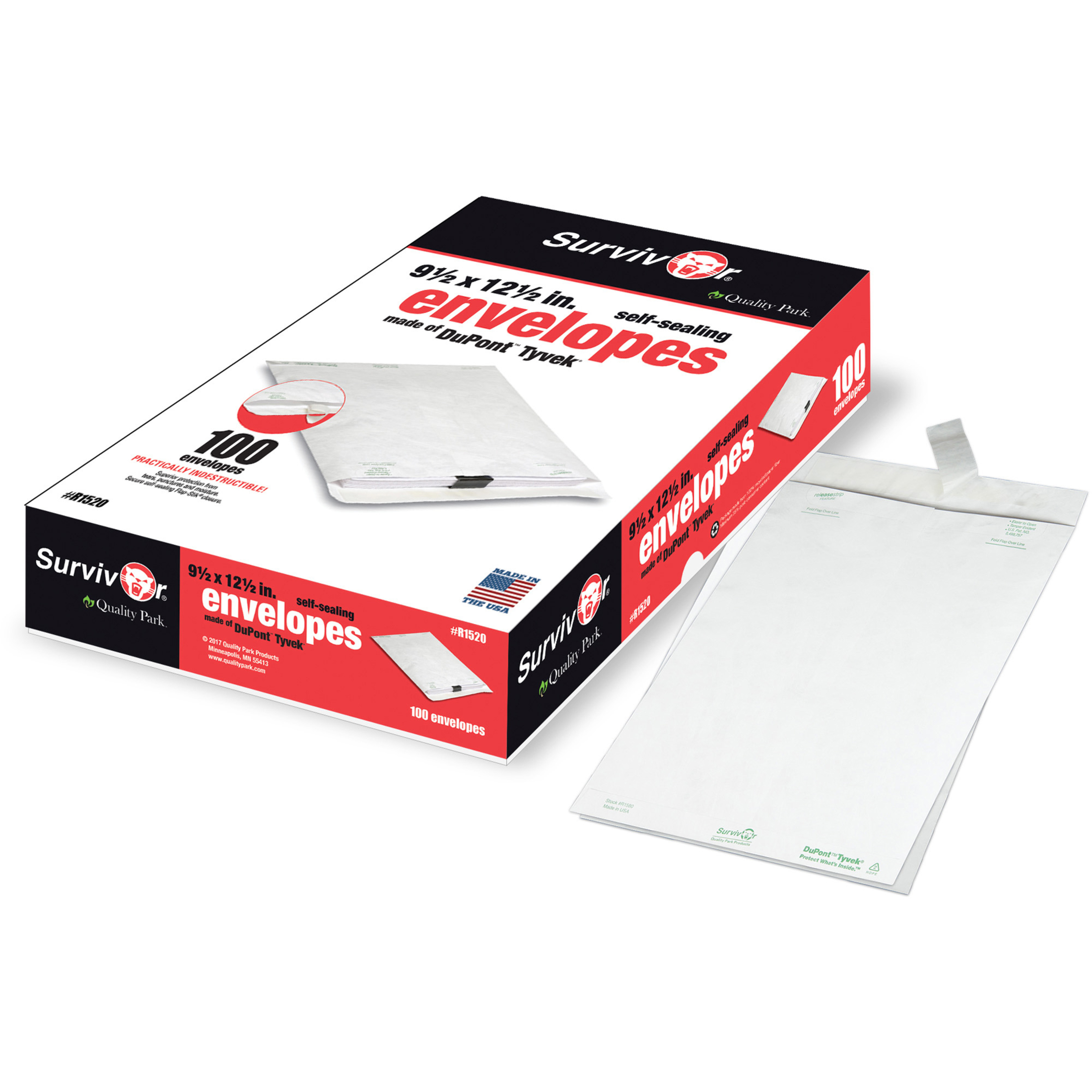Quality Park Flap-Stik Open-end Envelopes Catalog - #12 1/2 - 9 1/2" Width x 12 1/2" Length - 14 lb - Peel & Seal - Tyvek - 100 / Box - White