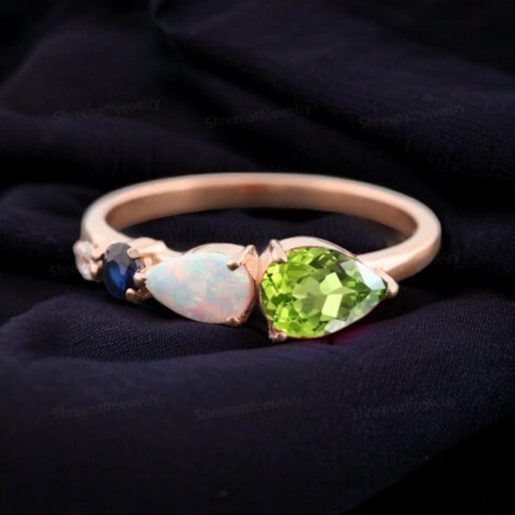 Vintage Peridot Opal Bridal Ring Art Deco Women Wedding Ring Rose Gold Plated Jewelry August Birthstone Gift Unique Promise Stacking Ring