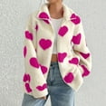thumbnail image 2 of CharmCyan Womens Fleece Full Zip Jacket with Heart Pattern Long Sleeve Stand Collar Soft Sherpa Outerwear Casual Warm Coat Hot Pink M, 2 of 2
