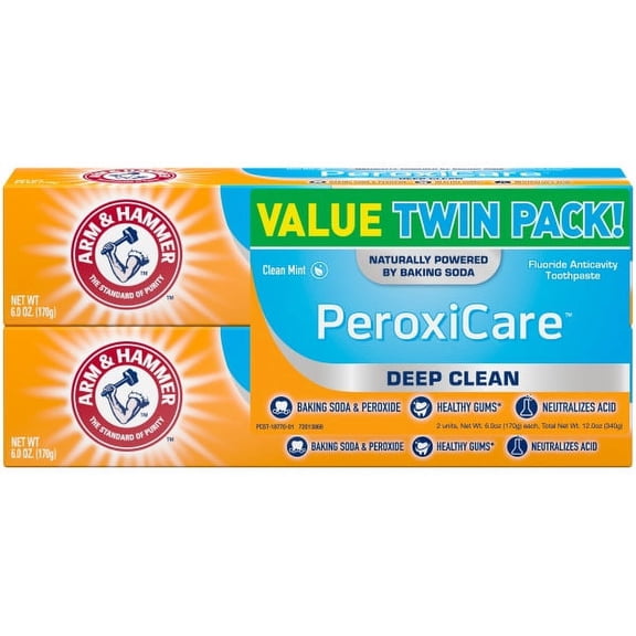 ARM & HAMMER Peroxicare Toothpaste, TWIN PACK (Contains Two 6oz Tubes) – Clean Mint- Fluoride Toothpaste 1 ea(3pack)