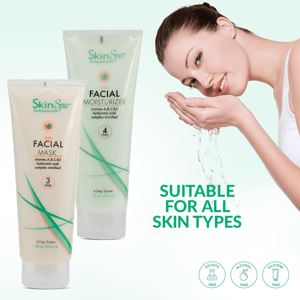 SKIN SPA Facial Cleanser Set, 8 oz - Daily Routine Kit with Aloe Vera, Face Wash, Scrub, Toner