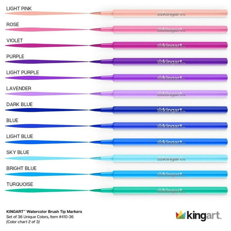 KINGART® Soft Tip Watercolor Brush Marker Set With Case, Set of 36 Unique  Colors