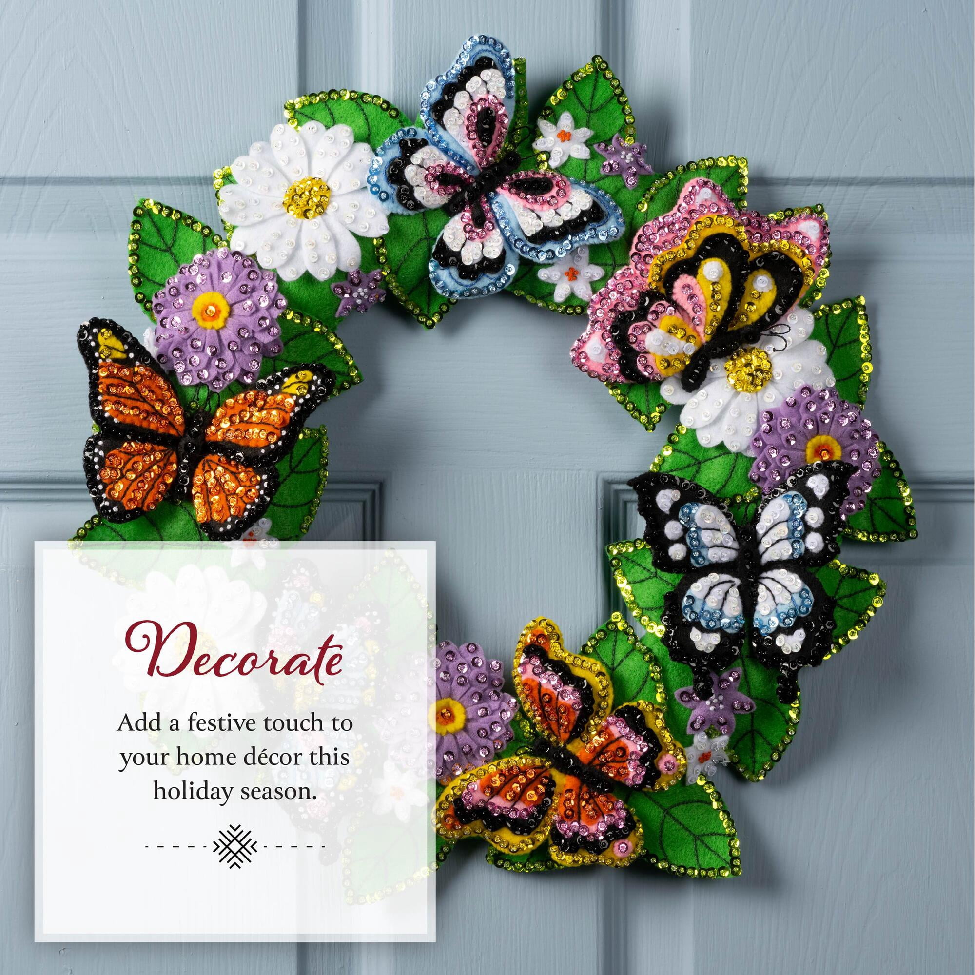 Bucilla Butterfly Bliss Felt Applique Wreath Kit, 16.5 in