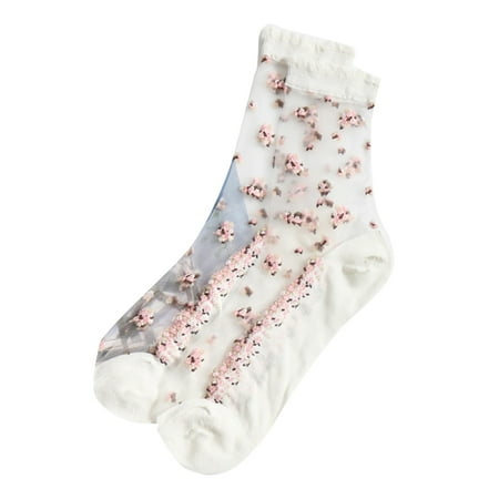 

Translucent Flower Socks Medium Tops Ultra-thin Japanese Style Ankle Socks for Women Summer Pink