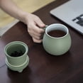 thumbnail image 5 of 1 taza de té de cerámica (verde) con infusor y tapa (301-400 ml), taza de té con lindo filtro de diseño de gato para remojar hojas sueltas, regalo para vacaciones, cumpleaños, casa cálida JM, 5 of 5