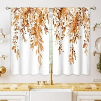 Orange Eucalyptus Botanical Leaves Floral Kitchen Window Curtains Over Sink Farmhouse Flower Fall Small Window Treatment Cafe Short Curtains for Bathroom Treatment Tier Drapes 26x36 inch