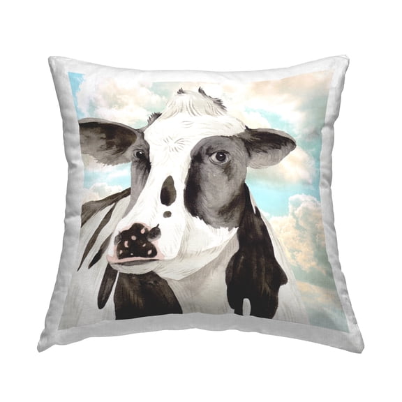 Stupell Industries Farm Cow & Cloudy Sky Square Decorative Printed Throw Pillow, 18 x 18