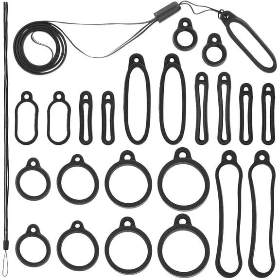 11 Sizes Anti-Lost Silicone Rubber Rings Set 8-58mm 22Pcs Adjustable Ring with 1Pc Lanyards Strap Pendant Necklace Fixing Holder Soft Protective Replacement Multipurpose Keychain Mixed Color