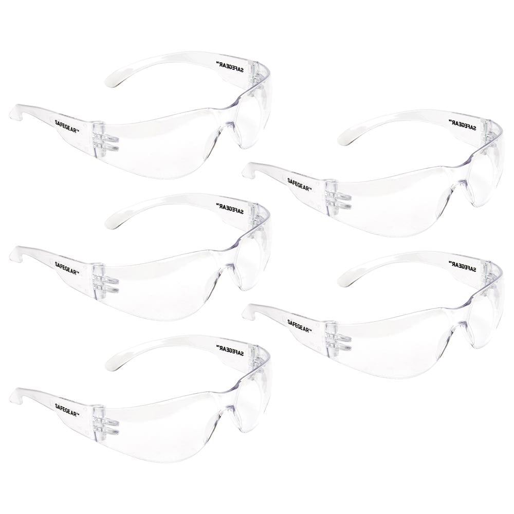 SAFEGEAR Clear Safety Glasses 5-pk. - Anti-Fog & Anti-Scratch Safety Glasses for Men & Women, Clear Frame - ANSI Z87.1 Compliant, UV Protection, Lightweight