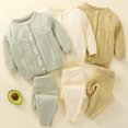thumbnail image 5 of Odeerbi Kids Boys Girls Cotton Clothes Fall Winter Thermal Outfits Set Children's Casual Solid Color Single Breasted Warm Top Two-piece Set Long Sleeve Round Neck Shirt Set Beige, 5 of 5