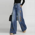thumbnail image 7 of Womens High Waisted Wide Leg Jeans Button Closure Cutout Design Trousers with Pockets Loose Fashion Casual Vacation Pants Light Blue, 7 of 7