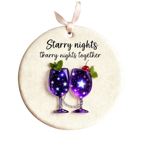 Luoshdecor Christmas Cheers Ornament,Round Acrylic Christmas Tree Wine Glasses Decoration for Home Party Holiday Decor 3.15 in