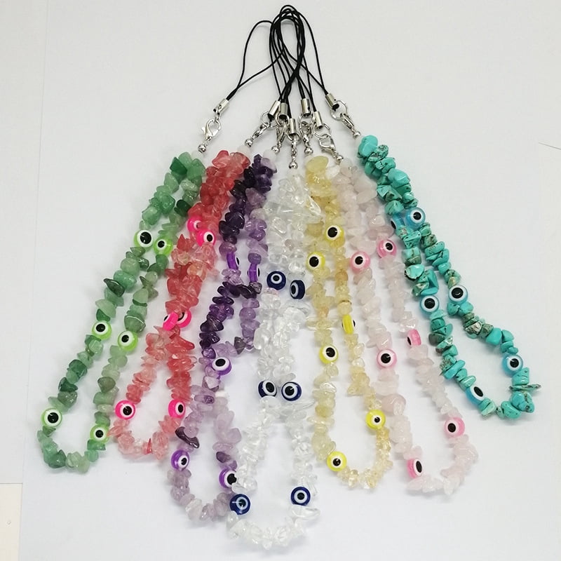2024 Hot-Selling Phone Chain - INS Style Natural Amethyst Colorful Stone Evil Eye Phone Lanyard