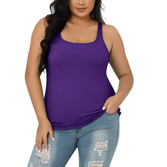 Alove Women Plus Size Cotton Tank Top with Shelf Bra Adjustable Wider Strap Camisole Basic Undershirt