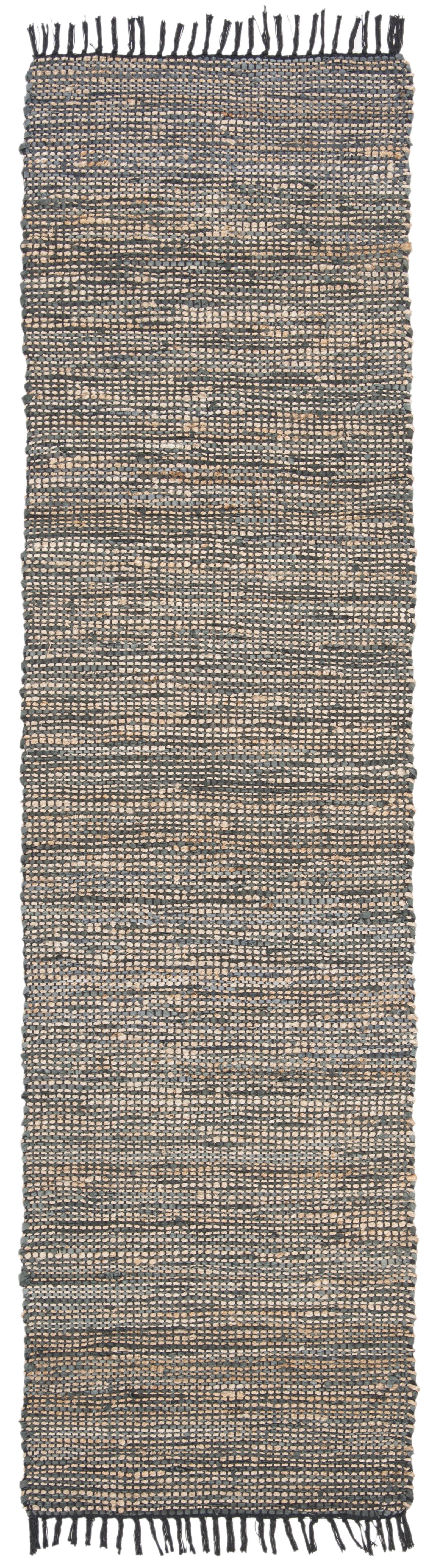 SAFAVIEH Vintage Leather Zharko Solid Braided Fringe Runner Rug, Grey, 2'3" x 9'
