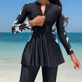 thumbnail image 2 of Women's Swimsuit with Shorts Long Sleeve Rash Guard Swimwear Pcpolyester No Steel Support Chest Pads 1 Set, 2 of 6
