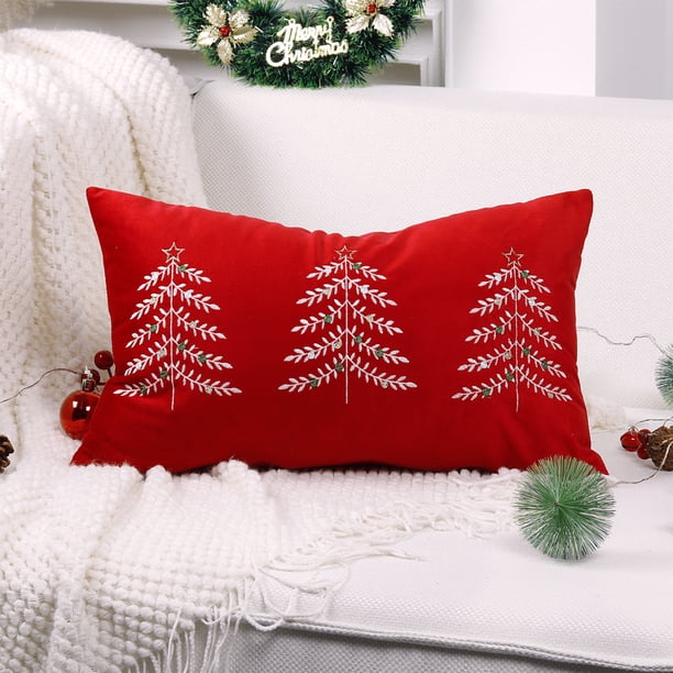 Embroidered Christmas Tree Pillowcase Cover Super Soft And Comfortable Invisible Zipper Easy To Change Suitable For Sofa Bed Living Room