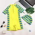 thumbnail image 3 of Pandaie Baby Swimsuit Boy Short Sleeve Rash Guard One Piece Surfing Bathing Suit Toddler Zipper Cute Print Swimwear with Hat 1-2 Years Yellow, 3 of 7