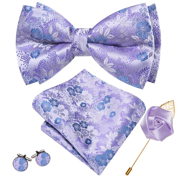 Set de Corbatín Barry.Wang Floral de Seda Lavanda Azul 13.5x7.5 cm