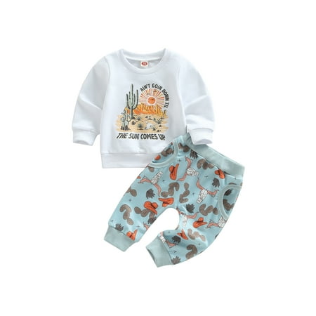 

Sunisery Toddler Baby Boys Autumn Outfits Long Sleeve Letter Cactus Print Pullover + Drawstring Pants Clothes Sets White 2-3 Years
