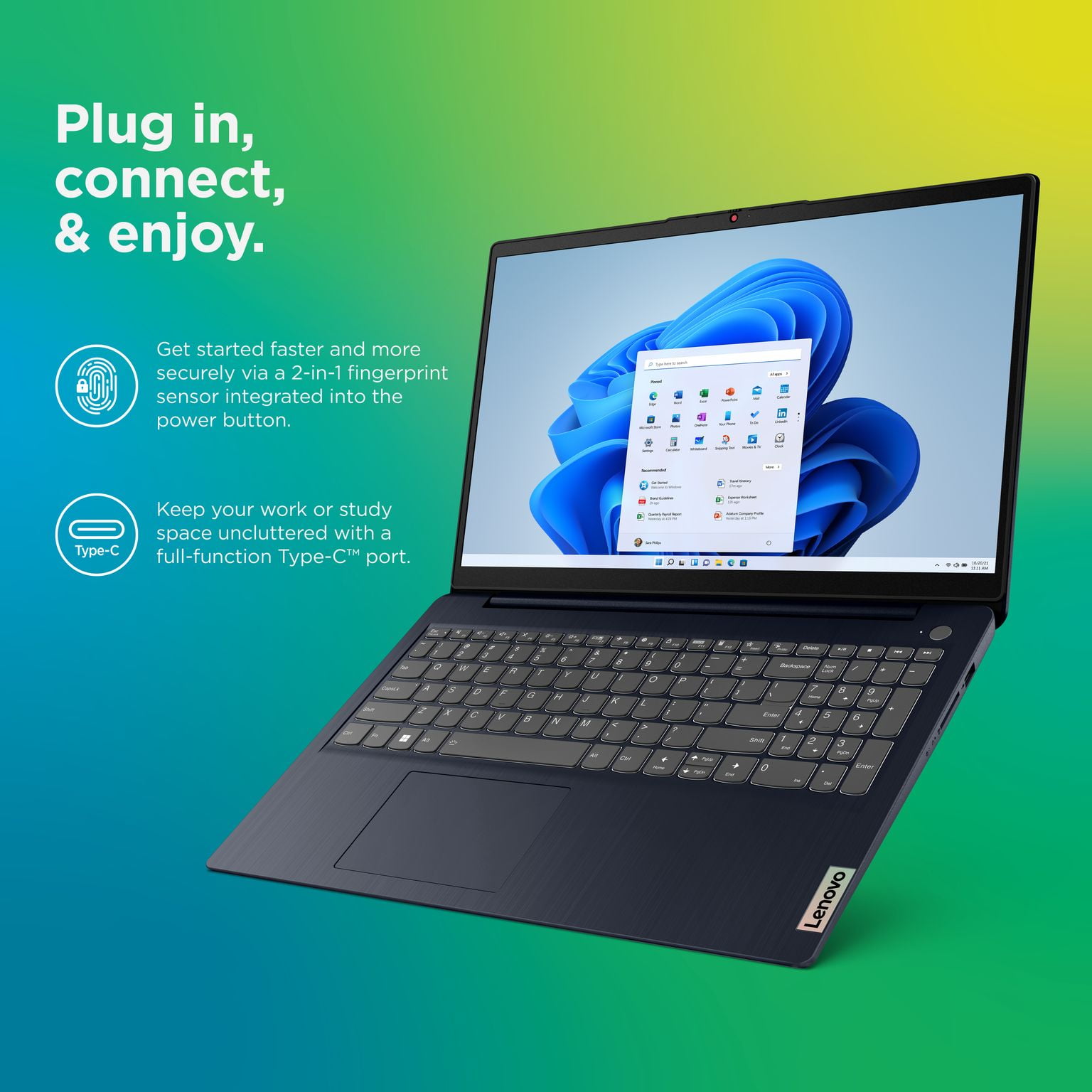 Lenovo Ideapad 3 15.6" FHD Laptop, AMD Ryzen 5 5500U, 8GB RAM, 256GB SSD, Windows 11, Abyss Blue, 82KU00YUUS