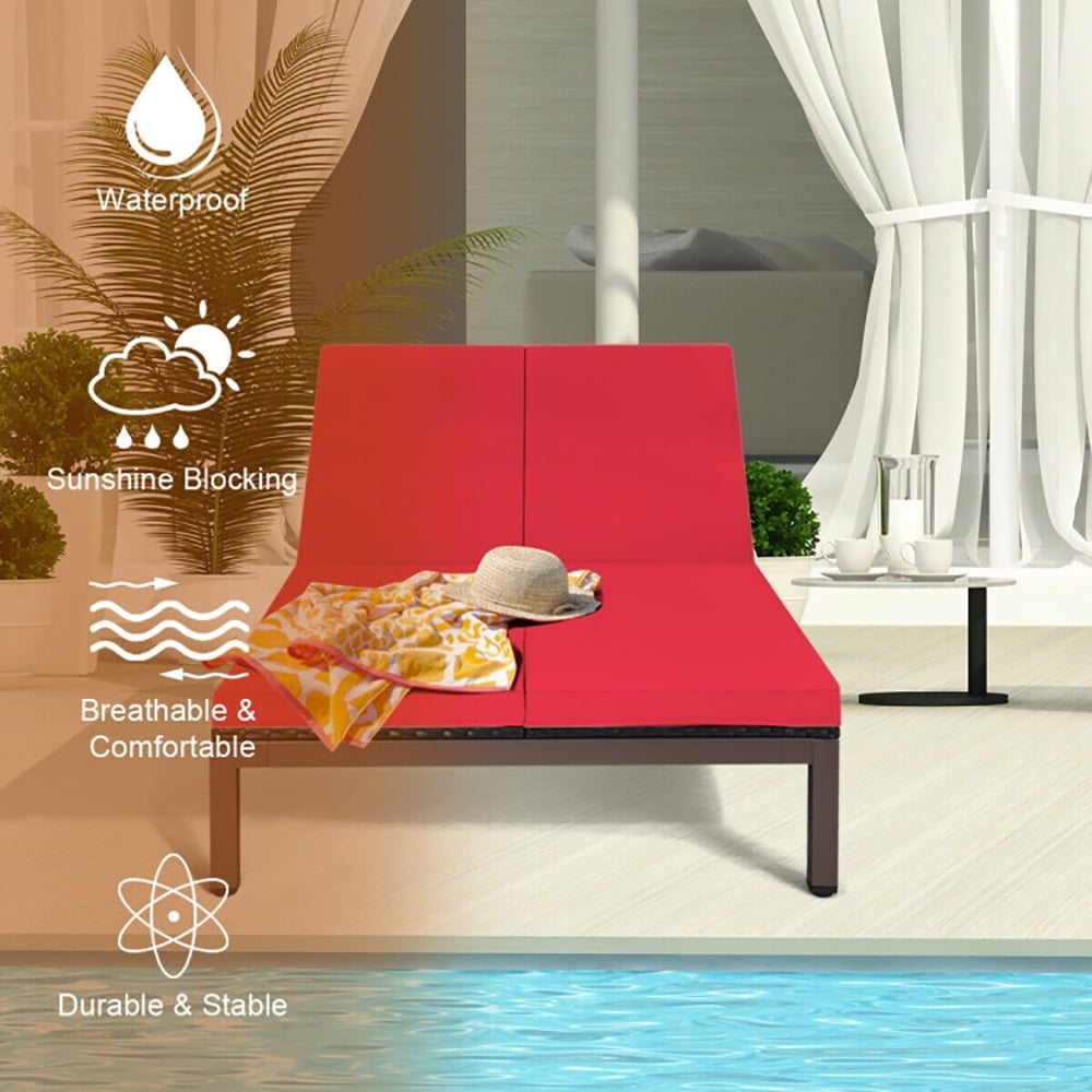 Aimee Lii 2-Person Patio Rattan Lounge Chair with Adjustable Backrest, Patio Loungers, Red
