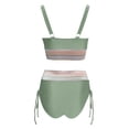 thumbnail image 5 of Women's Two Piece Bikini Set Sexy V Neck High Waist Padded Bra Wire Free Swimsuit for Swimming Beach Sunbathing,Mint Green,M, 5 of 7