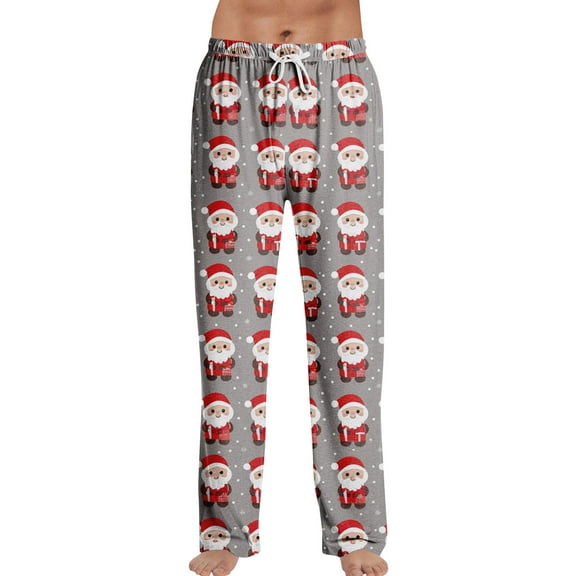 Hearthz Christmas Pajamas Men Drawstring Elastic Waist Santa Claus Men’s Sleep Pants Wide Leg Xmas Winter Mens Pajama Bottoms