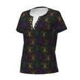 thumbnail image 2 of Goofa Mardi Gras Carnival Pattern Womens Deep V Neck Low Cut Tops Casual Summer Short Sleeve Ribbed Knit T-Shirts-Medium, 2 of 5