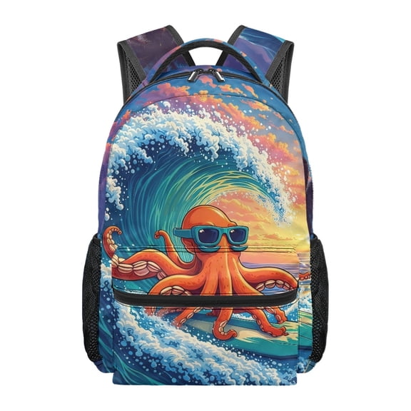 chaqlin Blue Wave Octopus Beach Teen Kids Backpack for Girls Large Capacity Schoolbag Elementary School Bookbag Lightweight Daypack for Back to School