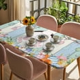 thumbnail image 3 of Easter Table Cloths for 4 Foot Rectangle Tables, Spring Watercolor Bunny Eggs Wood Grain Teal Blue Patio Waterproof Elastic Fitted Tablecloths, Washable Rectangular Table Cover for Camping, 3 of 8