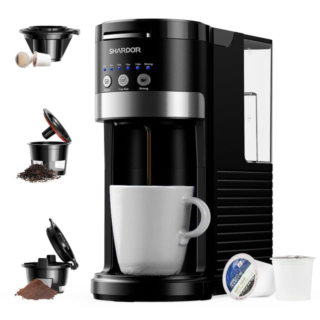 SHARDOR 3 in 1 Single Serve Coffee Maker, K Cup Pod Coffee Maker Compatible with Grounds & Teas, 6 to 14oz Brew Sizes, 40oz Removable Water Tank, Eas