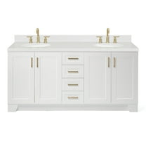 Ariel Taylor 72 In. Double Oval Sink Bathroom Vanity With Carrara White Quartz Countertop 1.5 Edge In White