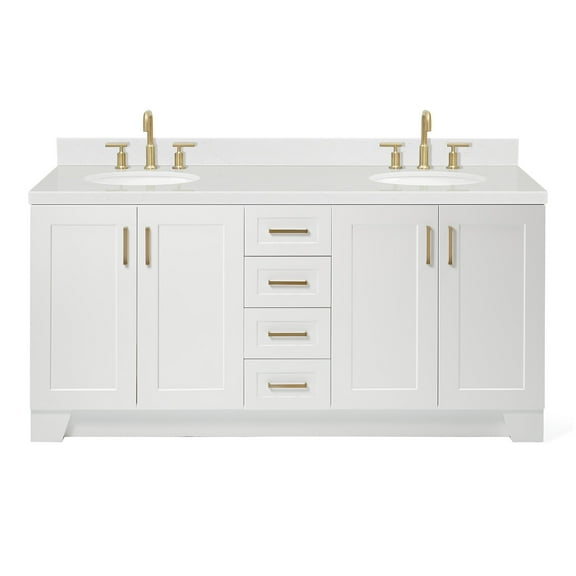 Ariel Taylor 72 In. Double Oval Sink Bathroom Vanity With Carrara White Quartz Countertop 1.5 Edge In White