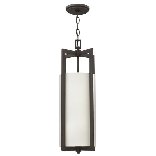 HINKLEY 3217KZ Hampton One Light Pendant Transitional Design Off-White Linen Drum Shade in Buckeye Bronze