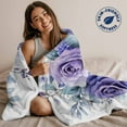 thumbnail image 5 of Throw Blanket for Couch Purple Rose Soft Fleece Flannel Blankets Cozy Lightweight Blanket for Home Sofa Living Room Watercolor Wreath Bed Throws 40" x 50", 5 of 9
