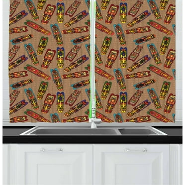 Ambesonne African Kitchen Curtains, Bakongo Totem, 55"x39", Multicolor