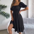thumbnail image 5 of Square Neck Ruffle Hem Dress for Women Cute Short Puff Sleeve Dresses Casual Ruffle Shirred Flowy Party Dress, 5 of 9