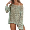 thumbnail image 2 of HOWPAY Beach Cover ups for Women Crochet Knit Hollow out Bathing Suit Coverup Long Sleeve Swimwear Dress Summer Vacation Clothes Green XL, 2 of 6
