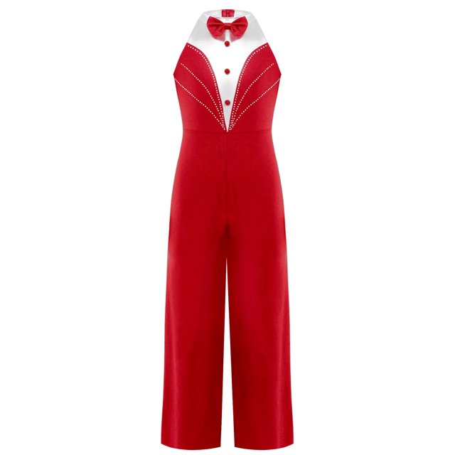 TiaoBug Costume de Danse pour Filles une Pièce Combinaison de Smoking Jazz Latin Justaucorps de Danse Moderne Ballet Rouge 10
