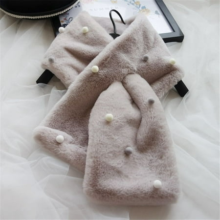 

Korean Version Winter Female Cute Keep Warm Faux Rex Rabbit Fur Scarf Thicken Enlarge Plush Cross Bib GREY A