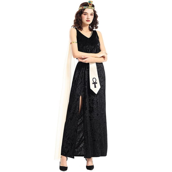 Egyptian Goddess Halloween Dress With Cape Long Gown Egyptian Costume Women Fancy Dress, S