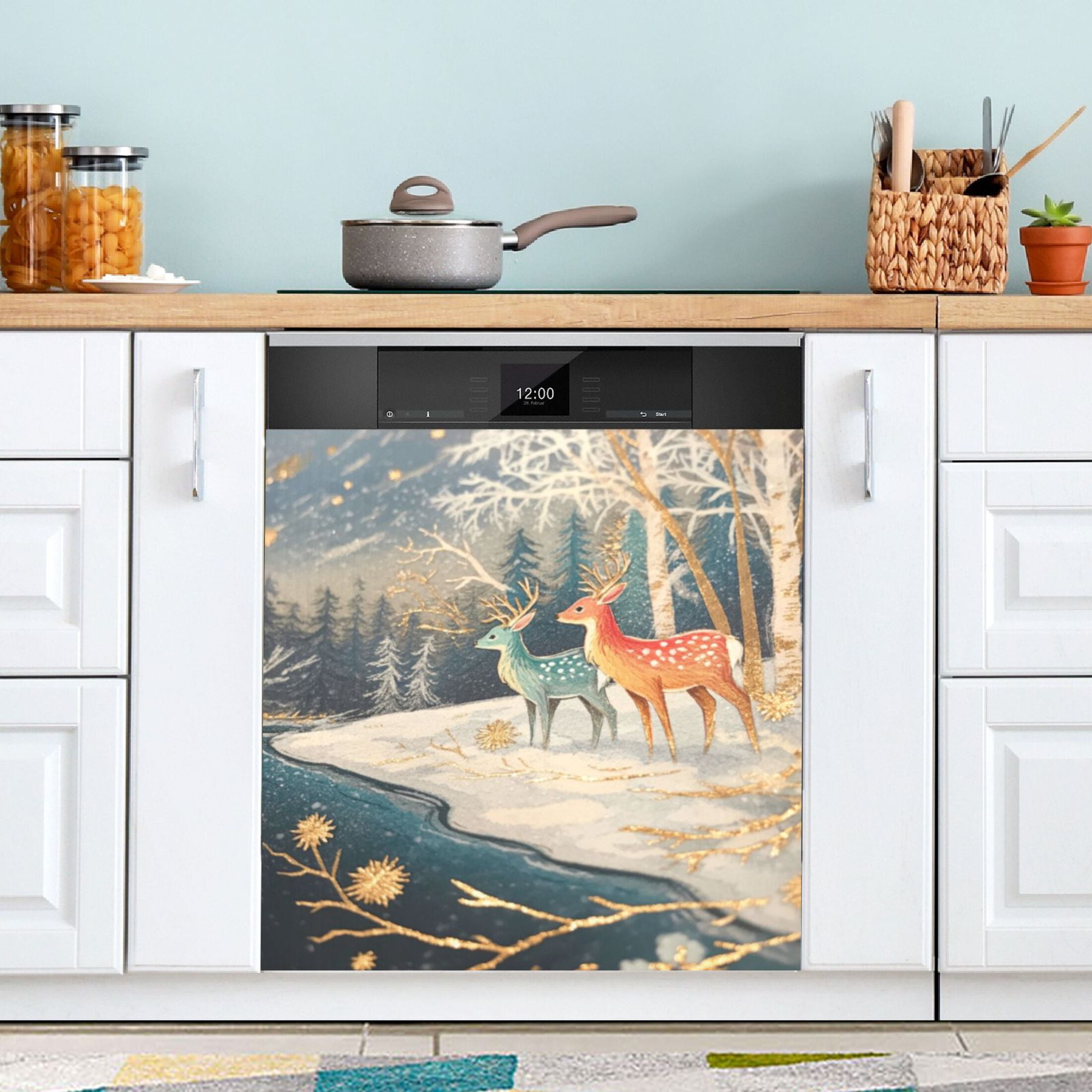 Dishwasher Magnetic Sticker 23x26 Inch Refrigerator Magnetic Sticker Washing Machine Magnetic Sticker Kitchen Panel Magnetic Sticker Home Decor Little Painted Christmas Deer