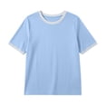 thumbnail image 3 of Babysbule Women Crew Neck Contrast Rib Trim Raglan Short Sleeve Loose Casual Tee for Summer Daily Vacation Outfits, 3 of 9