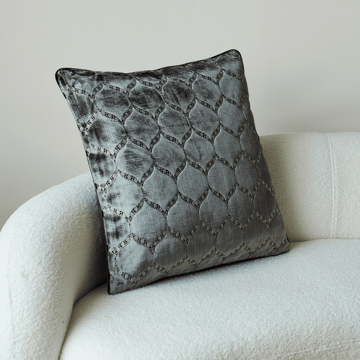 Square Diamond Plaid Striped Embroidery Cut Velvet Cushion Case Luxury Modern Throw Pillow Cover Decorative Pillow for Couch Sofa Living Room Bedroom Car, Silver 24" x 24"