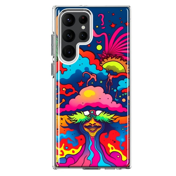 MUNDAZE Samsung Galaxy S23 Ultra Shockproof Clear Hybrid Protective Phone Case Neon Rainbow Psychedelic Trippy Hippie Bomb Star Dream