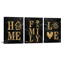 Hieng Glam Black and Gold Canvas Wall Art Home Family Love Wall Decor Glitter Marble Family Sign for Bedroom Bathroom Decoration Unframed