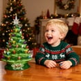thumbnail image 2 of SUGIFT 15in Pre-Lit Hand-Painted Ceramic Tabletop Christmas Tree with 64 Lights - Green, 2 of 8
